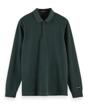 Scotch & Soda Stretch-cotton long sleeve polo shirt-Teal