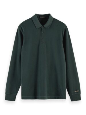 Scotch & Soda Stretch-cotton long sleeve polo shirt-Teal