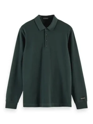 Scotch & Soda  Stretch-cotton long sleeve polo shirt-Teal