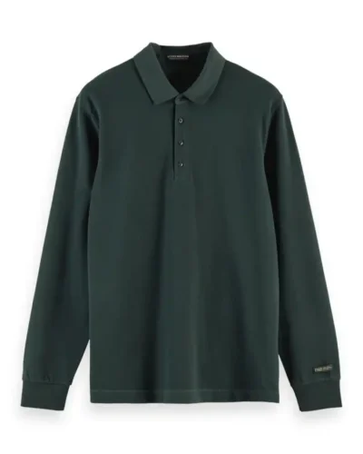 Scotch & Soda Stretch-cotton long sleeve polo shirt-Teal