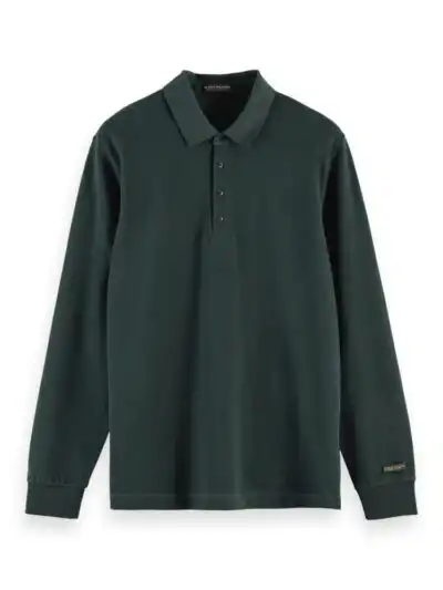 Scotch & Soda Stretch-cotton long sleeve polo shirt-Teal