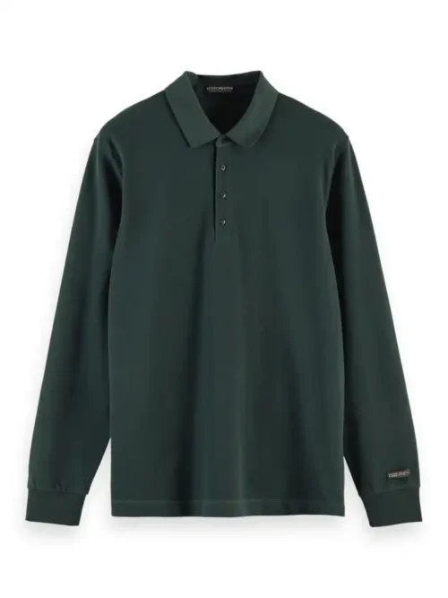 Scotch & Soda  Stretch-cotton long sleeve polo shirt-Teal