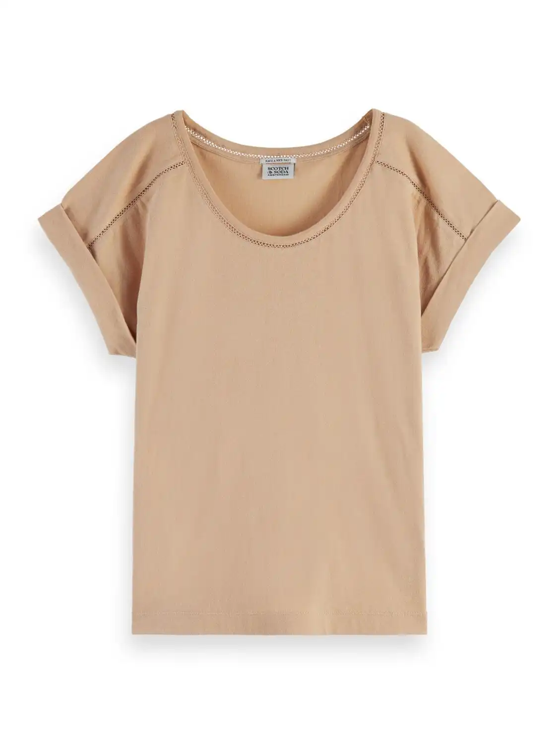 Scotch & Soda 167883 : Scoop neck ladder tape t-shirt Wheat - Image 2