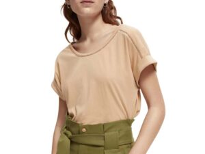 Scotch & Soda 167883 :  Scoop neck ladder tape t-shirt Wheat