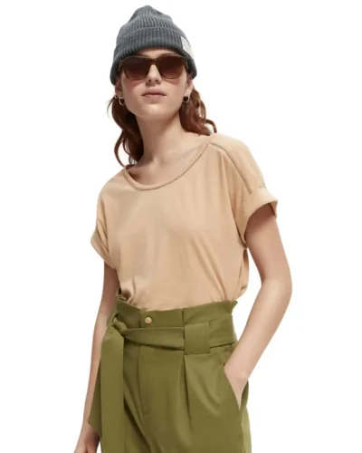 Scotch & Soda 167883 :  Scoop neck ladder tape t-shirt Wheat