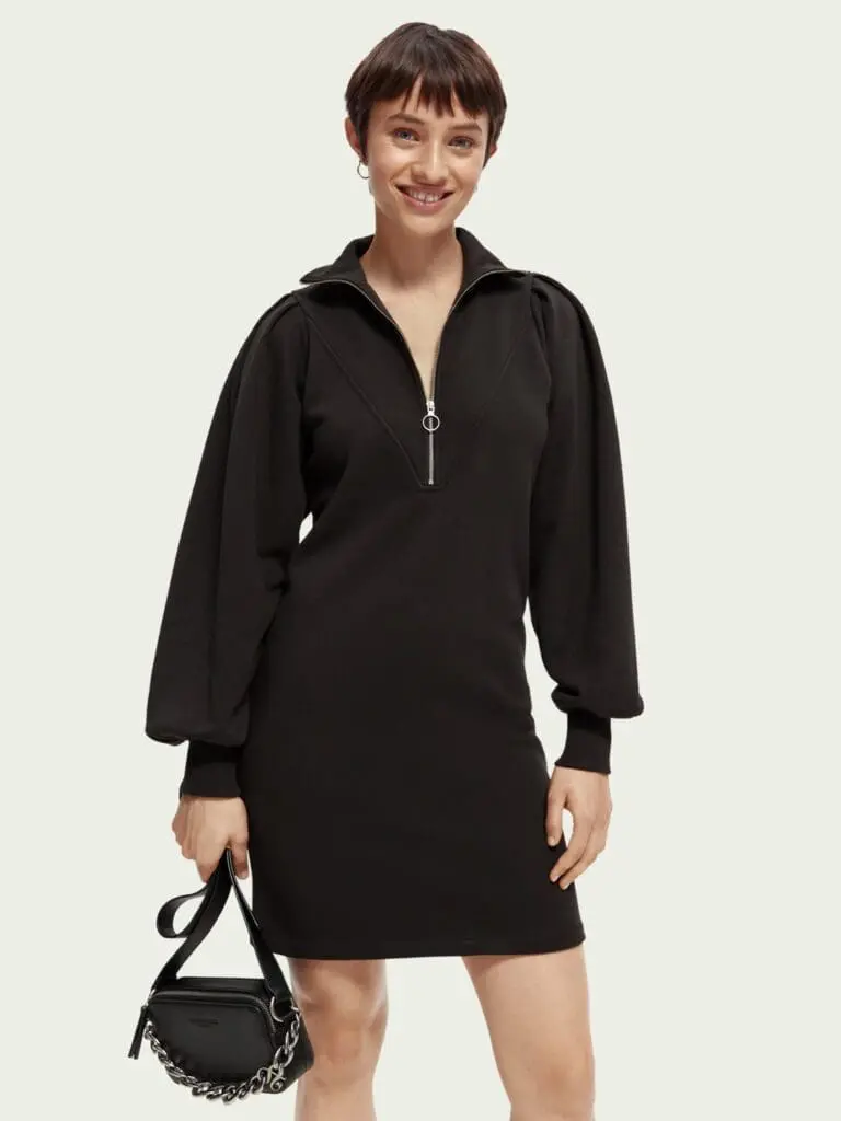 Scotch & Soda 169429 :  Half-zip sweat dress with puffed sleeves