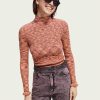 Scotch & Soda 168896: Ribbed Mock Neck Pullover Deep Raspberry Melange