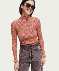 Scotch & Soda 168896: Ribbed Mock Neck Pullover Deep Raspberry Melange