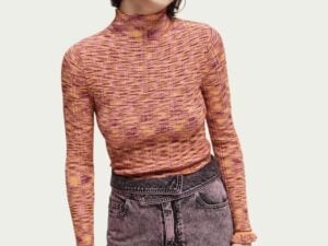 Scotch & Soda 168896: Ribbed Mock Neck Pullover Deep Raspberry Melange
