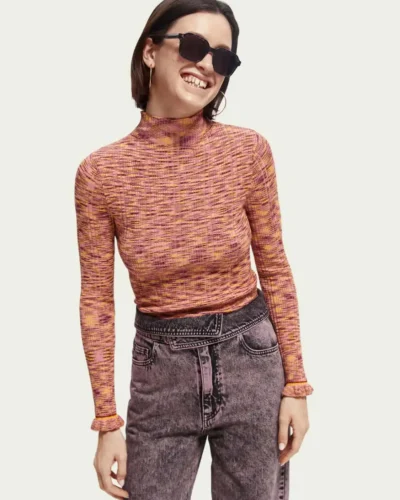 Scotch & Soda 168896: Ribbed Mock Neck Pullover Deep Raspberry Melange