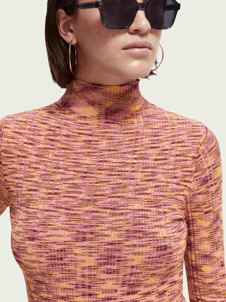 Scotch & Soda 168896: Ribbed Mock Neck Pullover Deep Raspberry Melange - Image 3