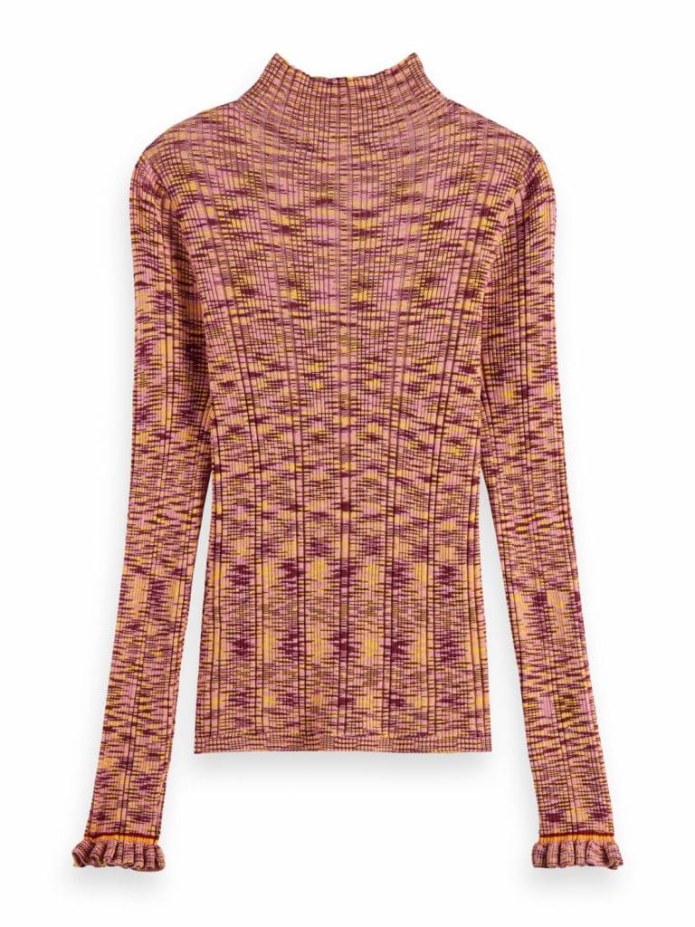 Scotch & Soda 168896: Ribbed Mock Neck Pullover Deep Raspberry Melange - Image 2
