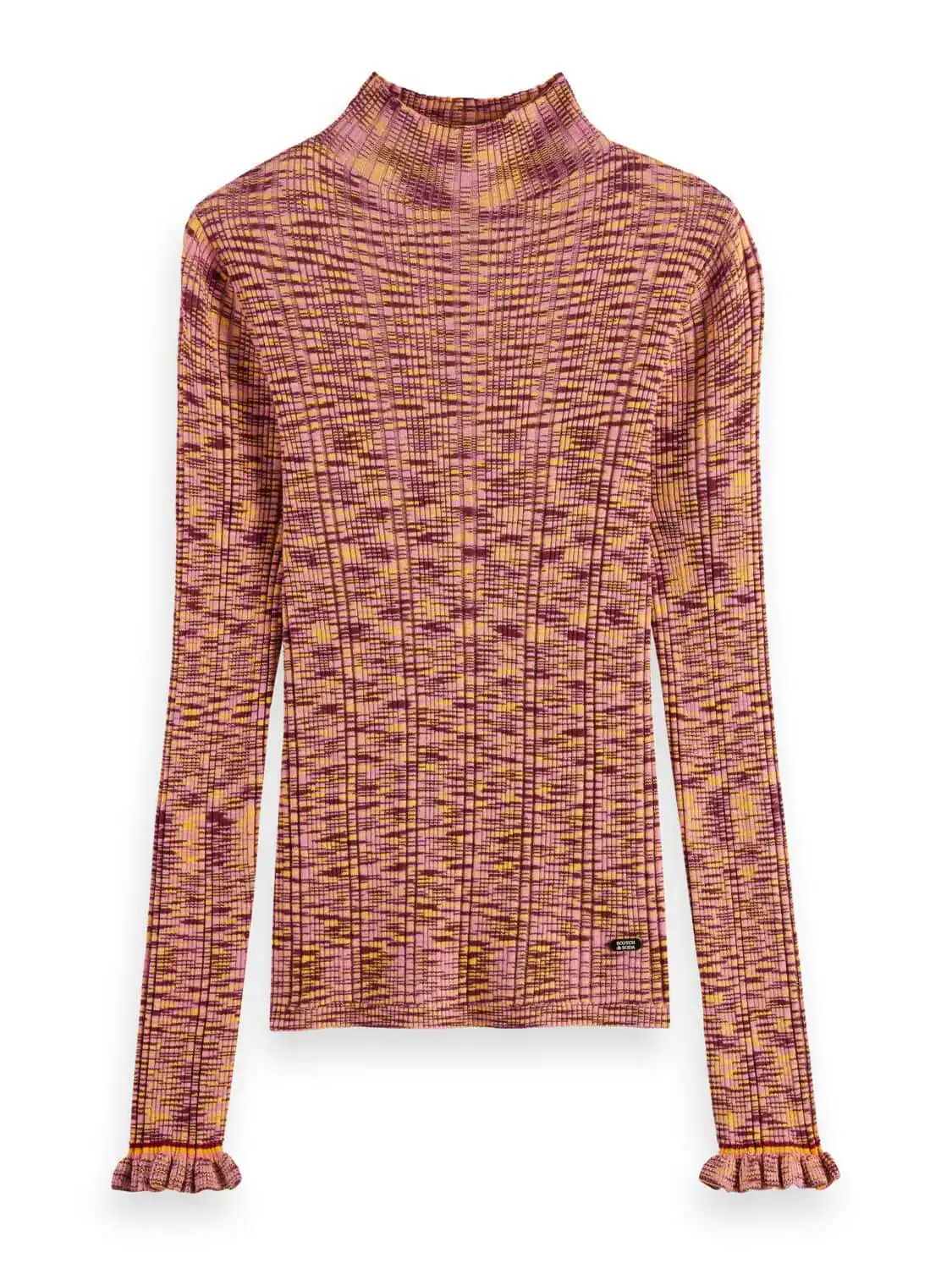 Scotch & Soda 168896: Ribbed Mock Neck Pullover Deep Raspberry Melange - Image 5