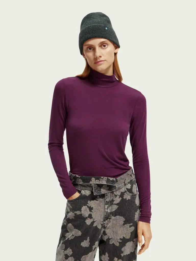 Scotch & Soda 168850: Long-sleeved turtleneck T-shirt - Aubergine Sunset