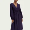 Scotch & Soda 169288 :  Long-sleeved V-neck belted midi dress