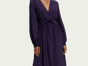 Scotch & Soda 169288 :  Long-sleeved V-neck belted midi dress