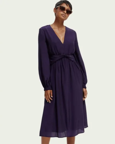Scotch & Soda 169288 :  Long-sleeved V-neck belted midi dress