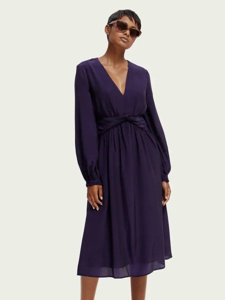 Scotch & Soda 169288 :  Long-sleeved V-neck belted midi dress