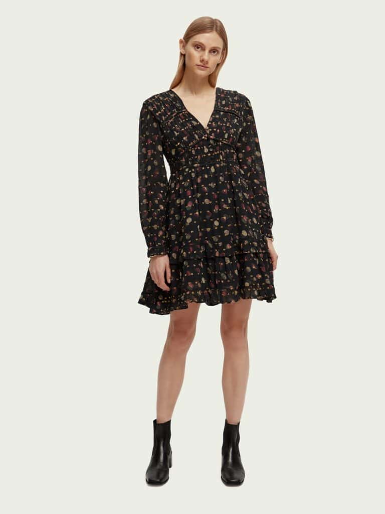 Scotch & Soda 169398 :  Ruffled long sleeved jacquard mini dress - Planets - Image 2