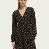 Scotch & Soda 169398 :  Ruffled long sleeved jacquard mini dress - Planets