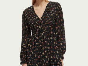 Scotch & Soda 169398 :  Ruffled long sleeved jacquard mini dress - Planets