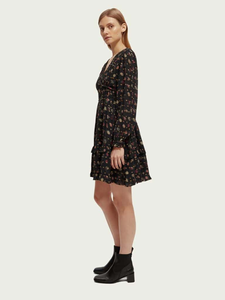 Scotch & Soda 169398 :  Ruffled long sleeved jacquard mini dress - Planets - Image 3