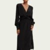 Scotch & Soda 170956 :  Long-sleeved belted V-neck midi dress Black