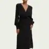 Scotch & Soda 170956 :  Long-sleeved belted V-neck midi dress Black