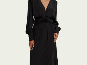 Scotch & Soda 170956 :  Long-sleeved belted V-neck midi dress Black