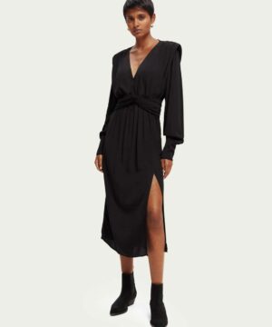 Alternative view of Scotch & Soda 170956 :  Long-sleeved belted V-neck midi dress Black