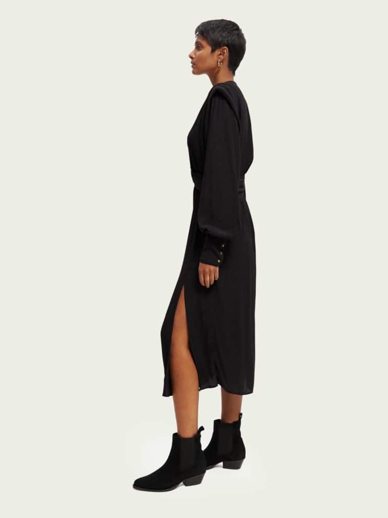 Scotch & Soda 170956 :  Long-sleeved belted V-neck midi dress Black - Image 4