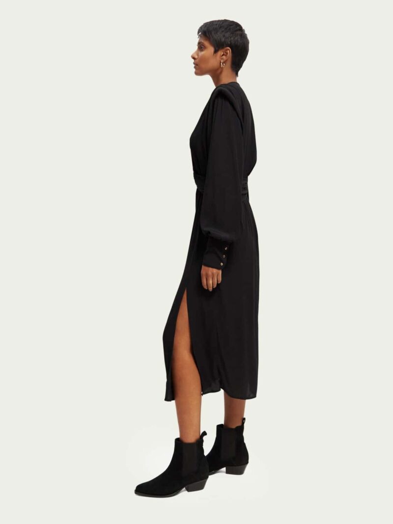 Scotch & Soda 170956 :  Long-sleeved belted V-neck midi dress Black - Image 4