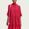 Scotch & Soda 170961 :  Ruffle-sleeved tiered mini dress Cherry pie