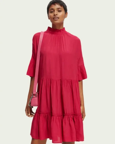 Scotch & Soda 170961 :  Ruffle-sleeved tiered mini dress Cherry pie