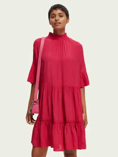 Scotch & Soda 170961 :  Ruffle-sleeved tiered mini dress Cherry pie