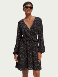 Scotch & Soda 172092 :  Long-sleeved printed V-neck mini dress Ikat rain
