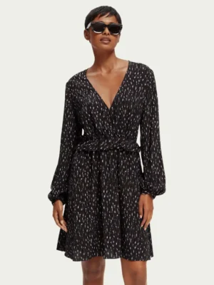 Scotch & Soda 172092 : Long-sleeved printed V-neck mini dress Ikat rain
