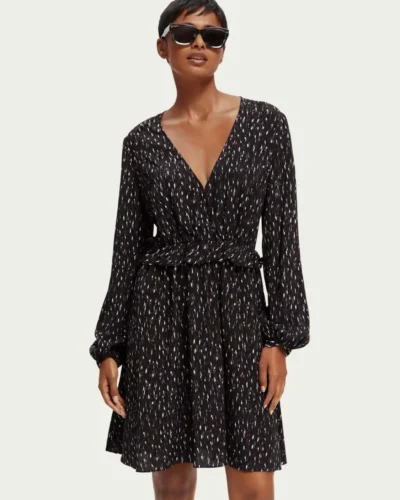 Scotch & Soda 172092 :  Long-sleeved printed V-neck mini dress Ikat rain