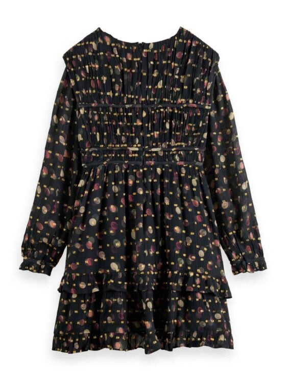 Scotch & Soda 169398 :  Ruffled long sleeved jacquard mini dress - Planets - Image 4