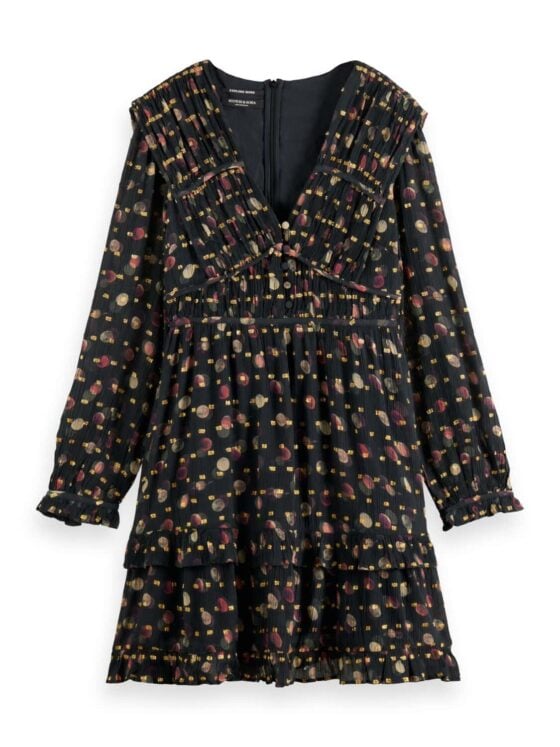 Scotch & Soda 169398 :  Ruffled long sleeved jacquard mini dress - Planets - Image 6