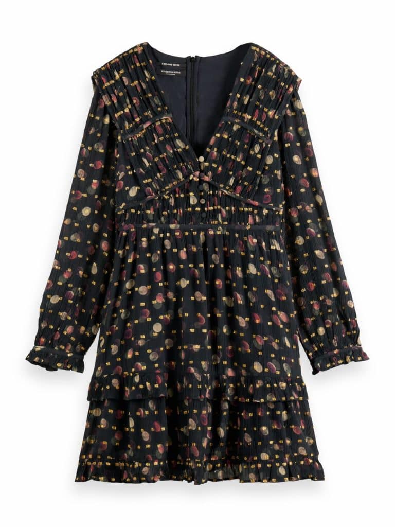 Scotch & Soda 169398 :  Ruffled long sleeved jacquard mini dress - Planets - Image 6