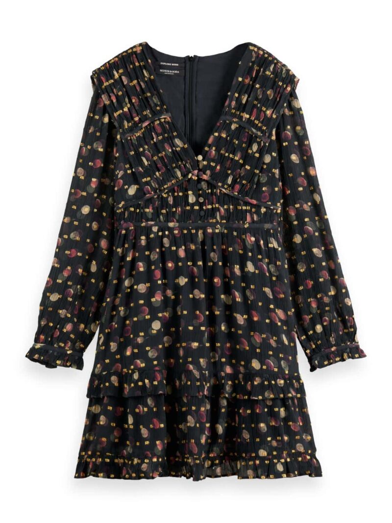 Scotch & Soda 169398 :  Ruffled long sleeved jacquard mini dress - Planets - Image 6
