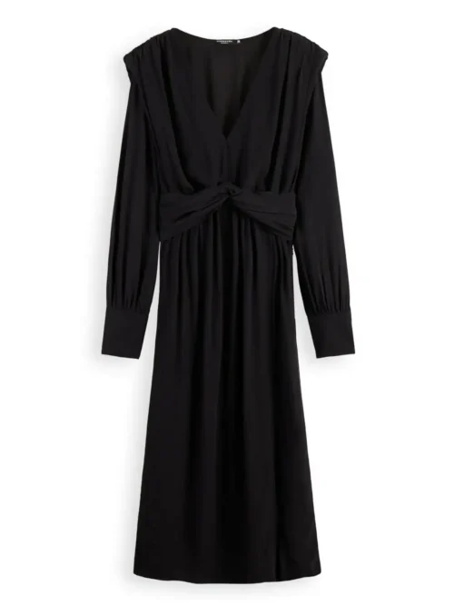 Scotch & Soda 170956 :  Long-sleeved belted V-neck midi dress Black - Image 3