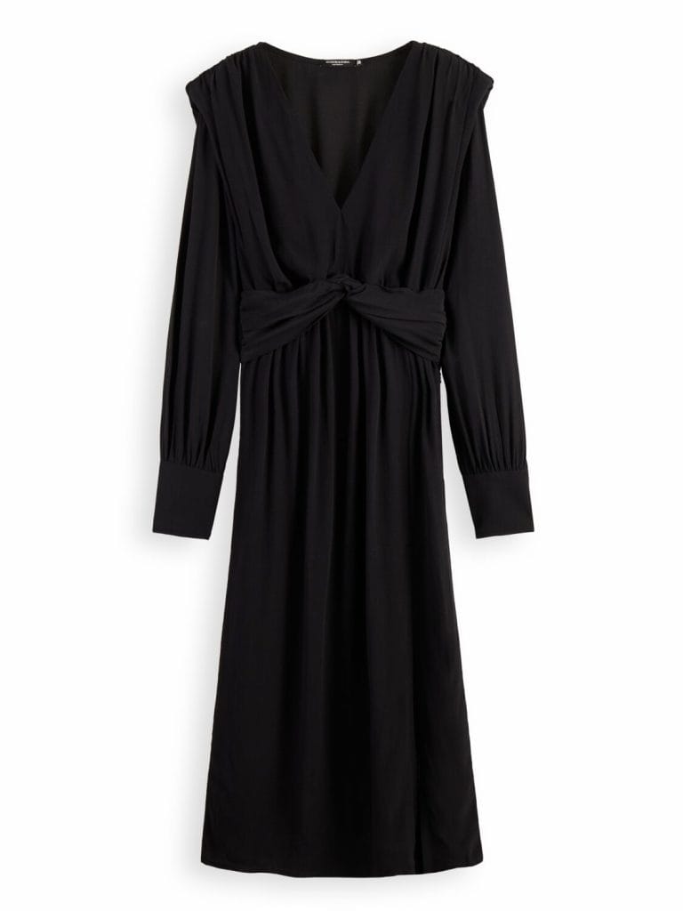 Scotch & Soda 170956 :  Long-sleeved belted V-neck midi dress Black - Image 3