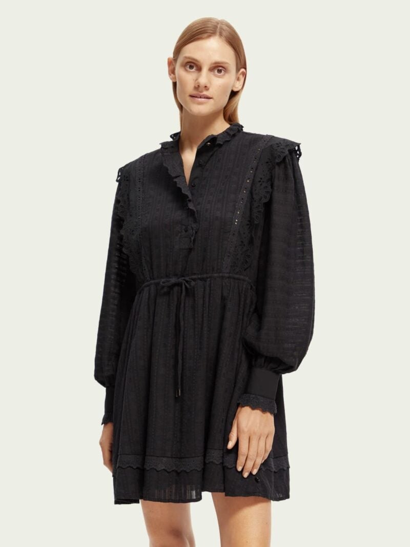 Scotch & Soda 170951 :  Broderie anglaise mini organic cotton dress, Black
