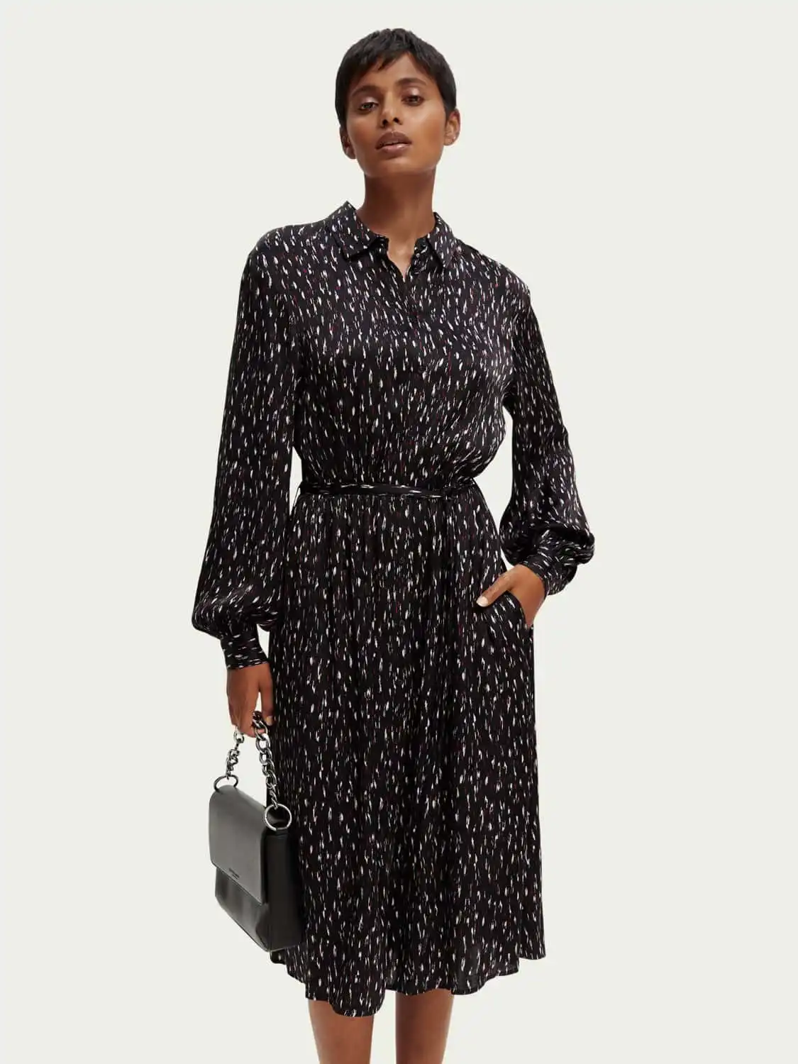Scotch & Soda 170960 :  Relaxed fit printed midi jacquard shirt dress, Ikat rain
