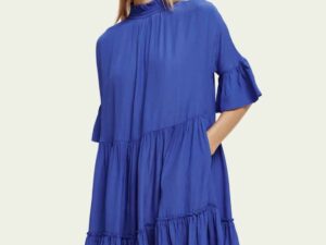 Scotch & Soda 170961 :  Ruffle-sleeved tiered mini dress, Bright blue