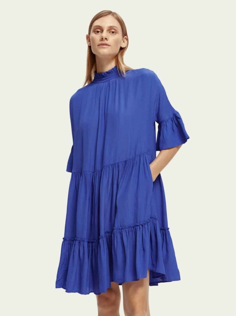 Scotch & Soda 170961 :  Ruffle-sleeved tiered mini dress, Bright blue