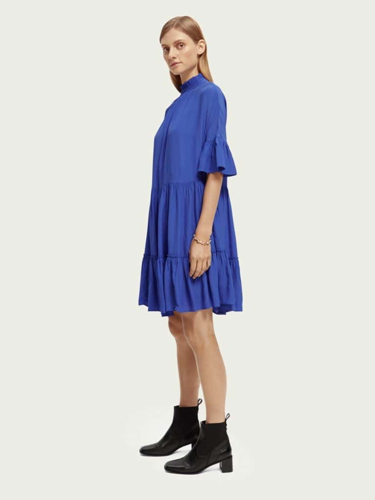 Scotch & Soda 170961 :  Ruffle-sleeved tiered mini dress, Bright blue - Image 3