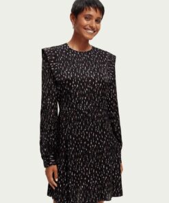 Scotch & Soda 170962 : Long-sleeved structured printed mini dress, Ikat rain
